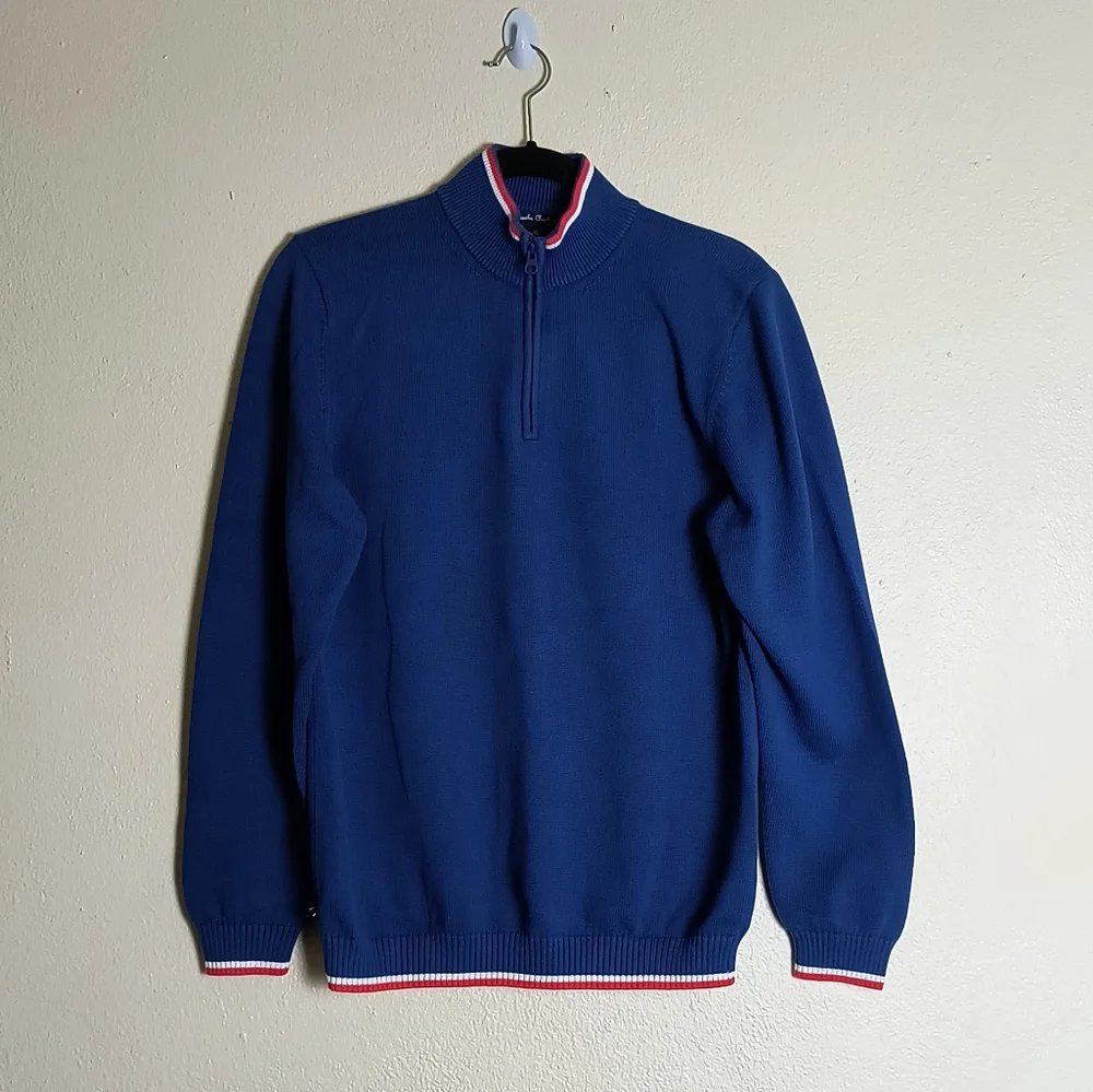 Brooks Brother Fleece Men's Blue Half-Zip Sweater Size Junior XL Casual - Picture 4 of 14